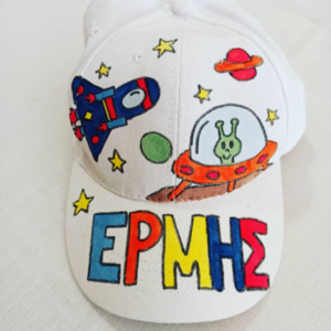 παιδικό καπέλο jockey με όνομα και θέμα ' εξωγήινος στο διάστημα ' ( allien in space ) - αγόρι, όνομα - μονόγραμμα, καπέλα, διάστημα - 2