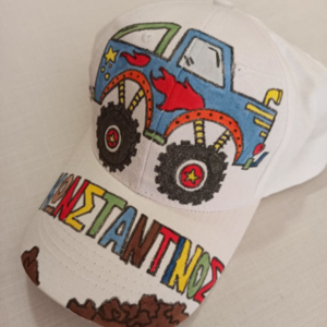 παιδικό καπέλο jockey με όνομα και θέμα ' monster trucks ' ( αυτοκίνητα ) - αγόρι, όνομα - μονόγραμμα, καπέλα, αυτοκίνητα - 4