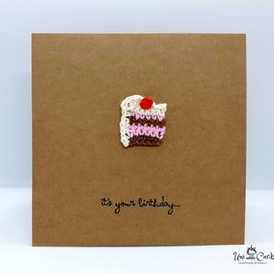 Ευχετήρια κάρτα με πλεκτό κομμάτι τούρτας - crochet, γενέθλια - 3