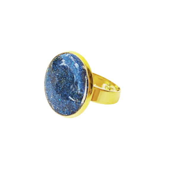 Δαχτυλίδι επίχρυσο με μπλε γκλίτερ - μικρά, αυξομειούμενα, επιχρυσωμένα, φθηνά, μπρούντζος, γυαλί - 2