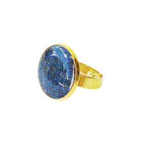 Δαχτυλίδι επίχρυσο με μπλε γκλίτερ - γυαλί, επιχρυσωμένα, μικρά, μπρούντζος, αυξομειούμενα, φθηνά - 2