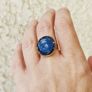 Δαχτυλίδι επίχρυσο με μπλε γκλίτερ - γυαλί, επιχρυσωμένα, μικρά, μπρούντζος, αυξομειούμενα, φθηνά - 5