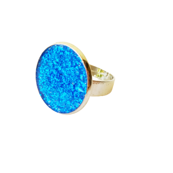 Δαχτυλίδι με μπλε γκλίτερ - επάργυρα, γκλίτερ, μικρά, αυξομειούμενα, φθηνά