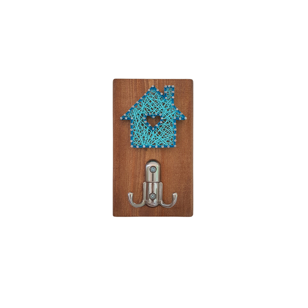 Mini ξύλινη κρεμάστρα "Σπιτάκι Γαλάζιο" - διακόσμηση, κορδόνια, σπιτάκι, κρεμάστρες