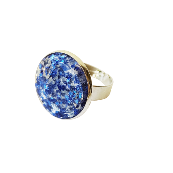 Δαχτυλίδι με μπλε νιφάδες και υγρό γυαλί - γυαλί, αυξομειούμενα, φθηνά