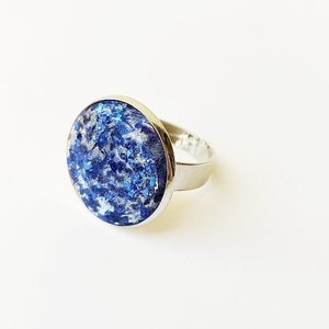 Δαχτυλίδι με μπλε νιφάδες και υγρό γυαλί - γυαλί, αυξομειούμενα, φθηνά - 3