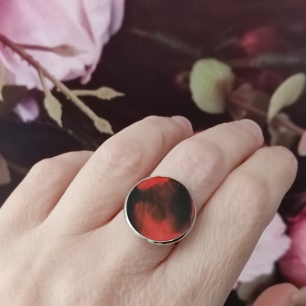 Δαχτυλίδι στρογγυλό με κόκκινο υγρό γυαλί - επάργυρα, μικρά, αυξομειούμενα, φθηνά - 4