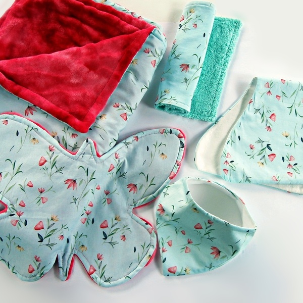 Βρεφική κουβέρτα φλοραλ στο χρώμα της μέντας - κορίτσι, δώρα για βάπτιση, σετ δώρου, δώρο γέννησης, κουβέρτες - 2