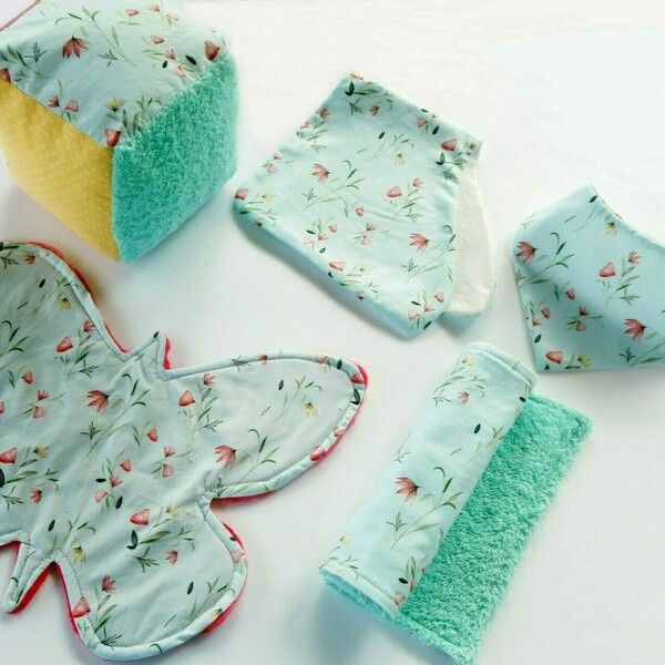 Βρεφική κουβέρτα φλοραλ στο χρώμα της μέντας - κορίτσι, δώρα για βάπτιση, σετ δώρου, δώρο γέννησης, κουβέρτες - 3