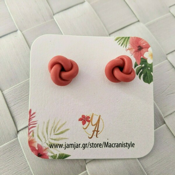 Knot Studs, Polymer Clay Earrings - πηλός, καρφωτά, μικρά, ατσάλι - 2