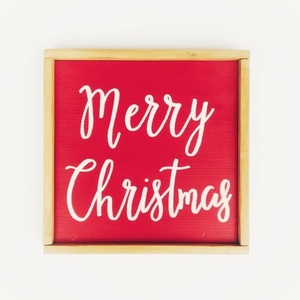 "Merry Christmas" - Χριστουγεννιάτικη ξύλινη πινακίδα 22 × 22 εκ. - ξύλο, χριστουγεννιάτικο, διακοσμητικά