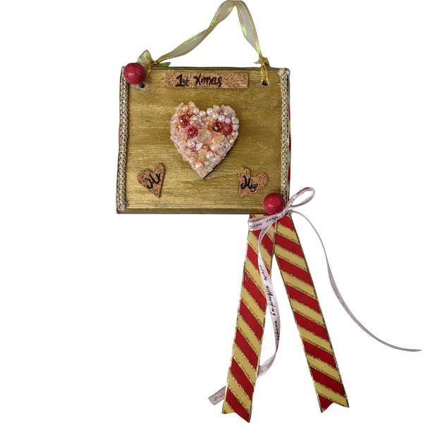 Ξύλινο διακοσμητικό ''1st xmas mr&mrs''(12*10) - ξύλο, mr & mrs, διακοσμητικά, χριστουγεννιάτικα δώρα, πρώτα Χριστούγεννα, προσωποποιημένα