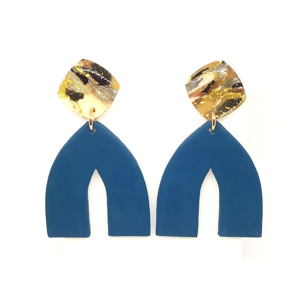 Blue arch - Σκουλαρίκια από πολυμερή πηλό - γυαλί, πηλός, κρεμαστά