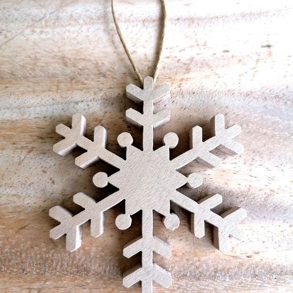 Χριστουγεννιάτικο ξύλινο στολίδι, χιονονιφάδα (9,5 cm) - ξύλο, δώρο, χειροποίητα, χριστουγεννιάτικα δώρα, στολίδια - 4