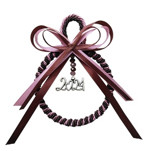 Γούρι 2024 στεφανάκι καφέ-dusky pink 9×11cm - νήμα, χριστούγεννα, χριστουγεννιάτικα δώρα, γούρια