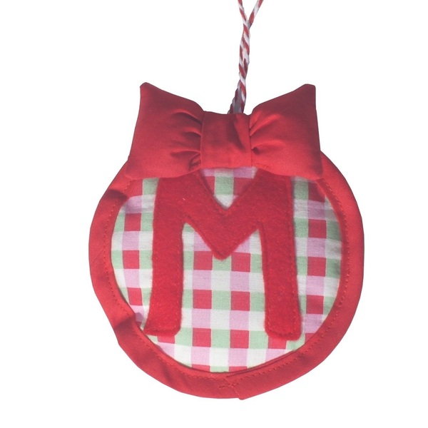 Χριστουγεννιάτικο στολίδι με μονόγραμμα - καρώ κόκκινο - όνομα - μονόγραμμα, δώρα για παιδιά, στολίδια, προσωποποιημένα