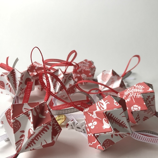 Στολίδι - γούρι origami - χειροποίητα, minimal, χριστουγεννιάτικο - 3
