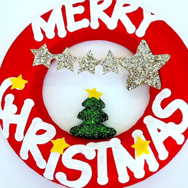 Χριστουγεννιάτικο στεφάνι merry Christmas - γκλίτερ, στεφάνια, διακοσμητικά - 2