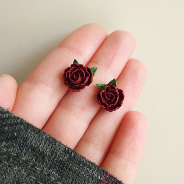 Τριαντάφυλλα σκαλιστά σκουλαρίκια - λουλούδια, romantic, καρφωτά, μικρά, ατσάλι