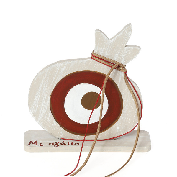 Χειροποίητο ζωγραφισμένο στο χέρι ξύλινο ρόδι σε κεραμιδί χρώμα - ξύλο, ρόδι, χριστουγεννιάτικα δώρα, γούρια