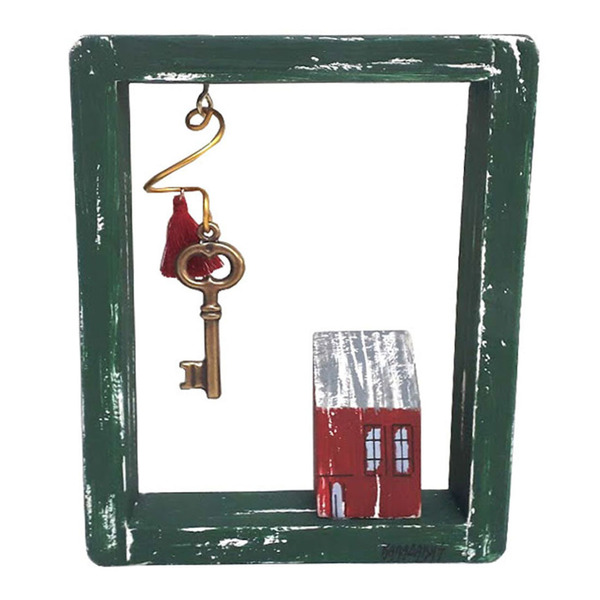 Κάδρο ξύλινο χειροποίητο Σπίτι με μεταλλικό κλειδί 12,5x15x3 Πράσινο Καπαδάκης - ξύλο, ζωγραφισμένα στο χέρι, σπίτι, χειροποίητα, χριστουγεννιάτικα δώρα, γούρια