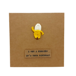 Ευχετήρια κάρτα (βελονάκι) - Μπανάνα - crochet, γενέθλια, δώρα γενεθλίων