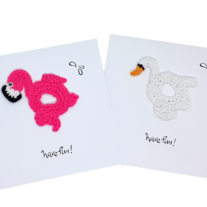 Ευχετήρια κάρτα (βελονάκι) - Φλαμίνγκο - Κύκνος - γενέθλια, flamingos, κύκνος, γενική χρήση