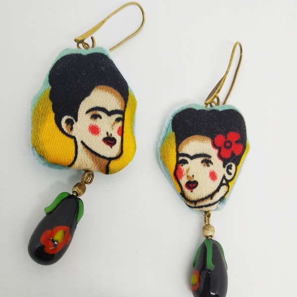 Μεξικανή Ζωγράφος long earrings Φρίντα( σκουλαρίκια) - γυαλί, κρεμαστά