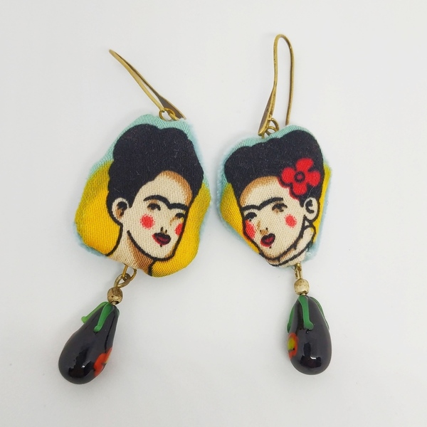 Μεξικανή Ζωγράφος long earrings Φρίντα( σκουλαρίκια) - γυαλί, κρεμαστά - 3