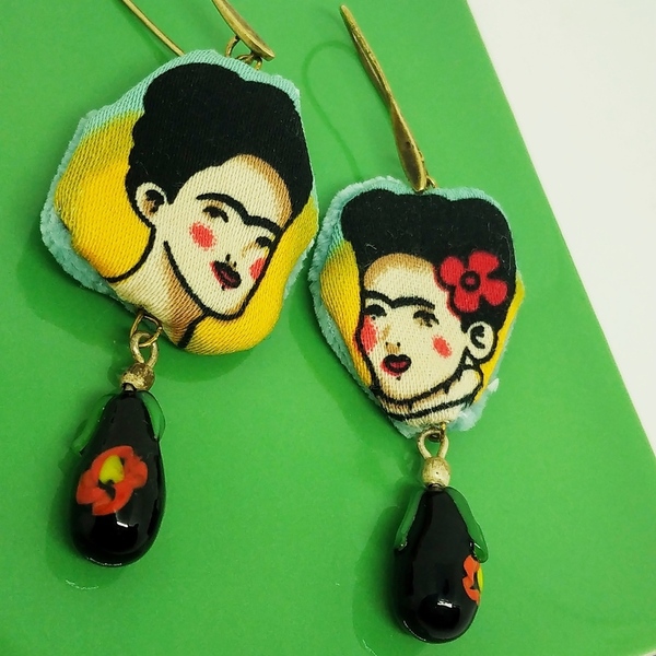 Μεξικανή Ζωγράφος long earrings Φρίντα( σκουλαρίκια) - γυαλί, κρεμαστά - 5