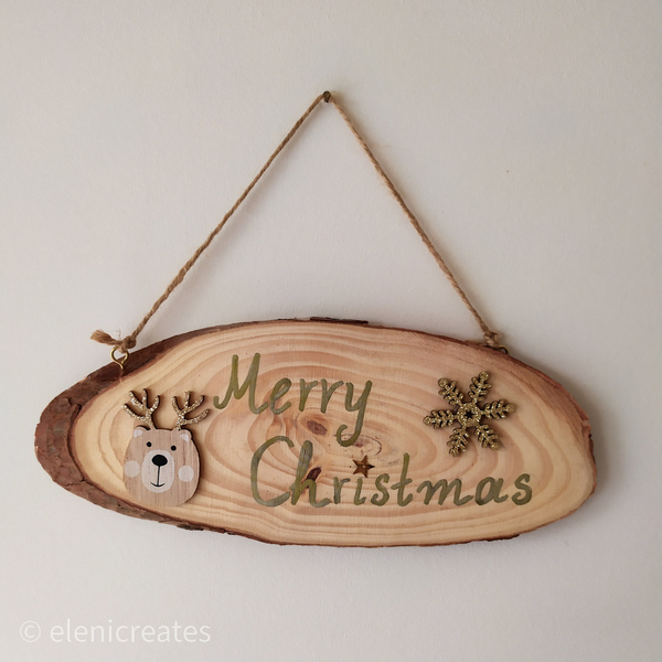 Χριστουγεννιάτικη επιγραφή πινακίδα "Merry Christmas" 25 εκ. - ξύλο, διακοσμητικά, χιονονιφάδα, χριστουγεννιάτικα δώρα - 3