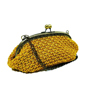 Χειροποίητη πλεκτή τσάντα κίτρινο με αλυσίδα - clutch, ώμου, χιαστί, all day, πλεκτές τσάντες, φθηνές