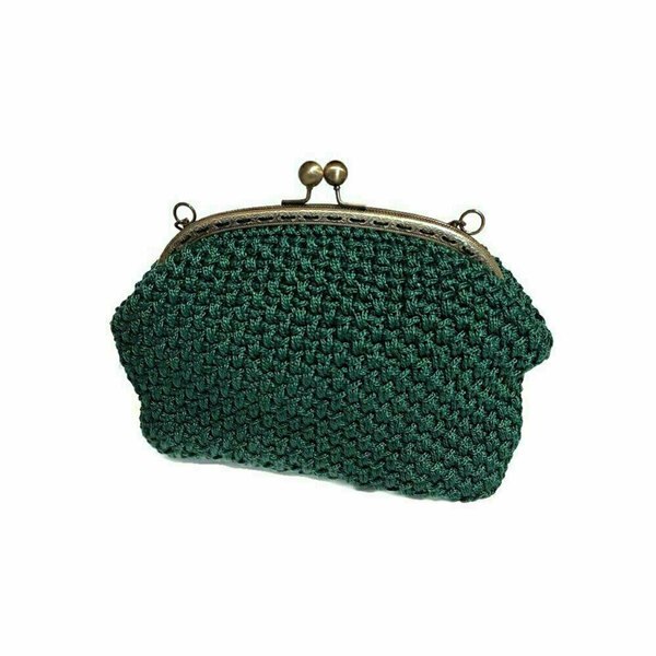Χειροποίητη τσάντα πράσινη, με αλυσίδα - clutch, ώμου, χιαστί, all day, πλεκτές τσάντες