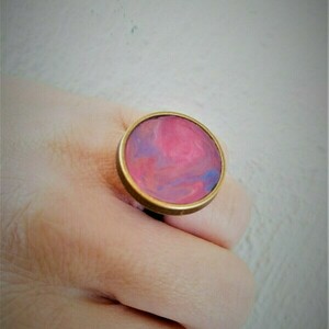 χειροποίητο κόσμημα δαχτυλίδι accesories pink+blue - abstract jewelry - πηλός, αυξομειούμενα, φθηνά - 2