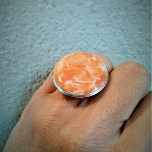 χειροποίητο κόσμημα δαχτυλίδι accesories orange - abstract jewelry - πηλός, αυξομειούμενα, φθηνά - 2