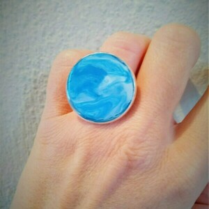 χειροποίητο κόσμημα δαχτυλίδι accesories blue - abstract jewelry - γυαλί, μεγάλα, αυξομειούμενα, φθηνά - 2