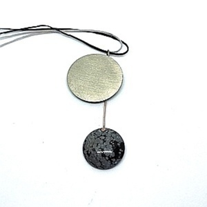 Κολιέ " οψιδιανός νιφάς" /necklace "obsidian snowflake" - ημιπολύτιμες πέτρες, αλπακάς, γεωμετρικά σχέδια