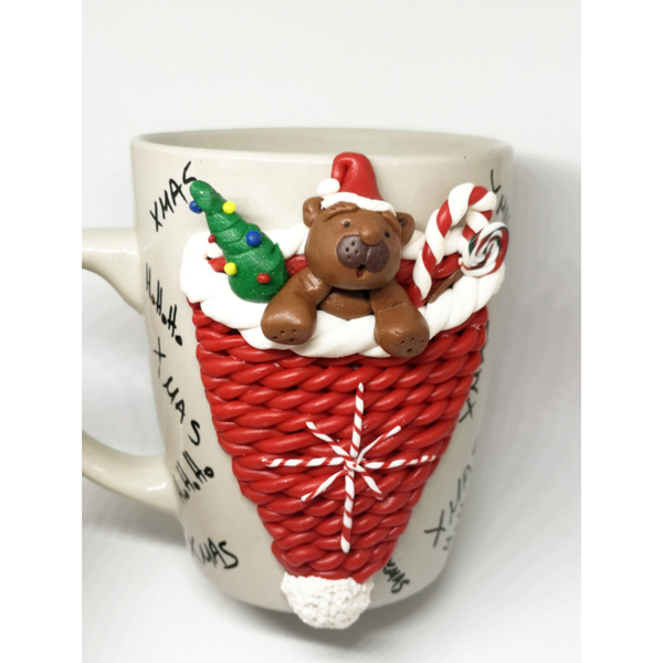 Κούπα αρκουδάκι μέσα σε σκουφάκι - αρκουδάκι, χριστουγεννιάτικο, κούπες & φλυτζάνια
