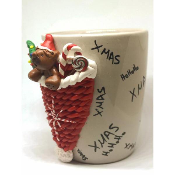 Κούπα αρκουδάκι μέσα σε σκουφάκι - αρκουδάκι, χριστουγεννιάτικο, κούπες & φλυτζάνια - 3