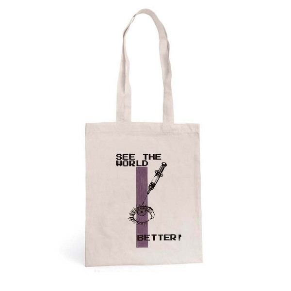 Tote Bag ▪️SEE THE WORLD BETTER▪️ _Πάνινη τσάντα ζωγραφισμένη στο χέρι - ύφασμα, ώμου, all day, tote, πάνινες τσάντες - 2