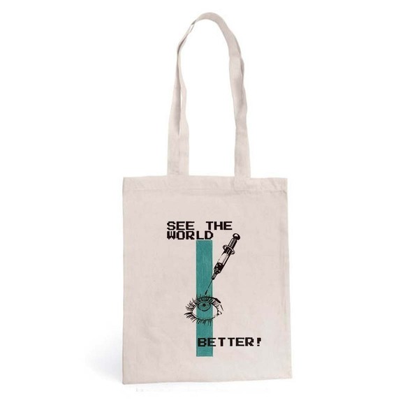 Tote Bag ▪️SEE THE WORLD BETTER▪️ _Πάνινη τσάντα ζωγραφισμένη στο χέρι - ύφασμα, ώμου, all day, tote, πάνινες τσάντες - 3