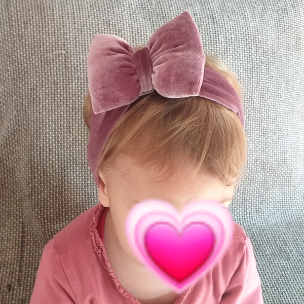 Παιδική βελούδινη κορδέλα μαλλιών ροζ νούντ - κορίτσι, για τα μαλλιά, για παιδιά, αξεσουάρ μαλλιών - 2