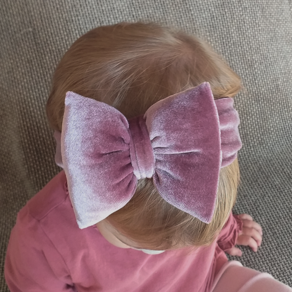 Παιδική βελούδινη κορδέλα μαλλιών ροζ νούντ - κορίτσι, για τα μαλλιά, για παιδιά, αξεσουάρ μαλλιών - 4