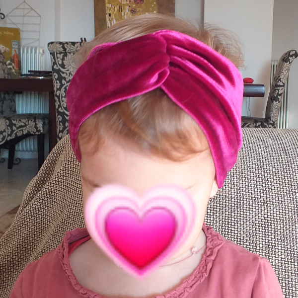Παιδική βελούδινη κορδέλα μαλλιών τριανταφυλλί - κορίτσι, για τα μαλλιά, για παιδιά, αξεσουάρ μαλλιών - 2