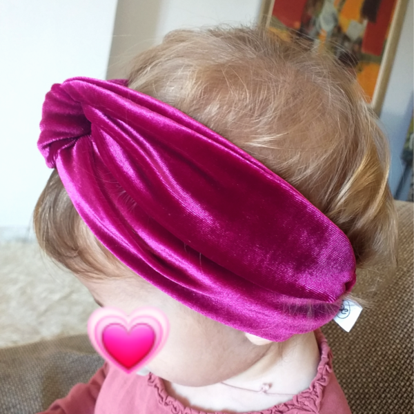 Παιδική βελούδινη κορδέλα μαλλιών τριανταφυλλί - κορίτσι, για τα μαλλιά, για παιδιά, αξεσουάρ μαλλιών - 3