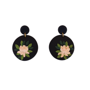 "Peonies"- Χειροποίητα μεγάλα καρφωτά σκουλαρίκια από πηλό με παιώνιες (4,5εκ.) (ατσάλι) - μεγάλα, ατσάλι, πηλός, λουλούδι, κρεμαστά
