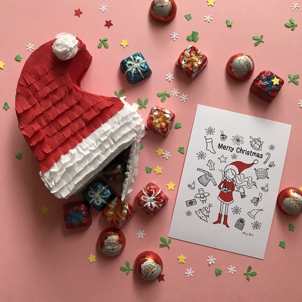 Ευχετήρια κάρτα και μίνι χριστουγεννιάτικη πινάτα - χριστουγεννιάτικα δώρα, άγιος βασίλης, ευχετήριες κάρτες - 2