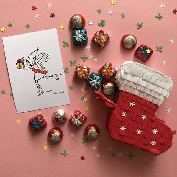 Ευχετήρια κάρτα και μίνι χριστουγεννιάτικη πινιάτα - πινιάτες, χριστουγεννιάτικα δώρα, άγιος βασίλης, ευχετήριες κάρτες
