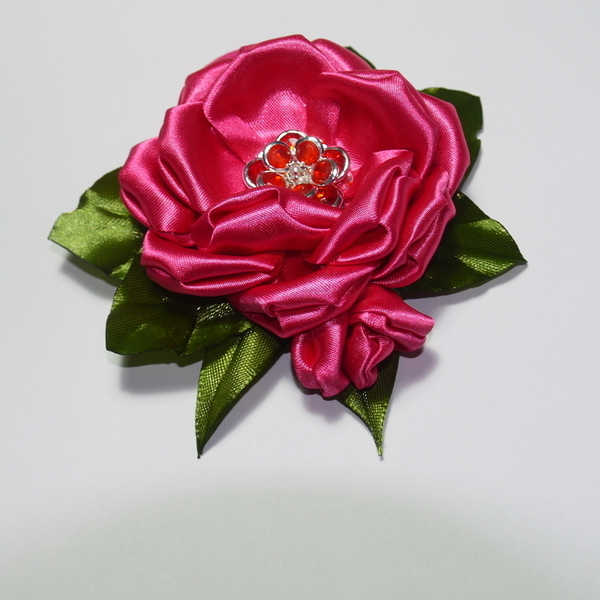 Λαστιχακι "Ροζ λουλουδι" - ύφασμα, λαστιχάκια μαλλιών - 3