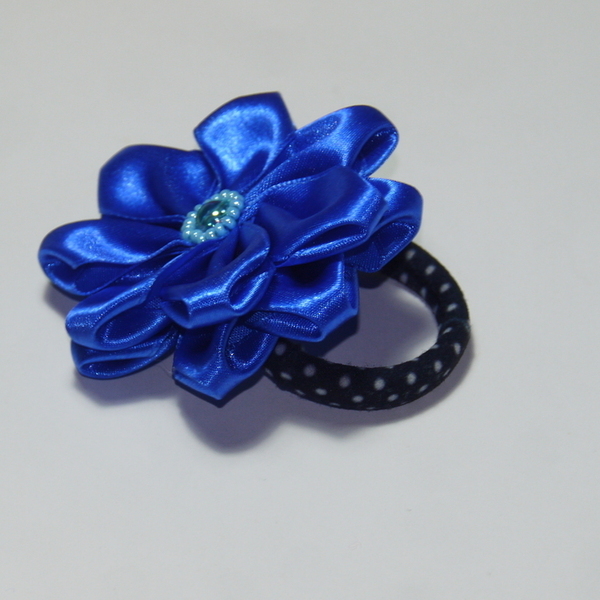 Λαστιχακι "Μπλε μικρο λουλουδι" - ύφασμα, λαστιχάκια μαλλιών - 2